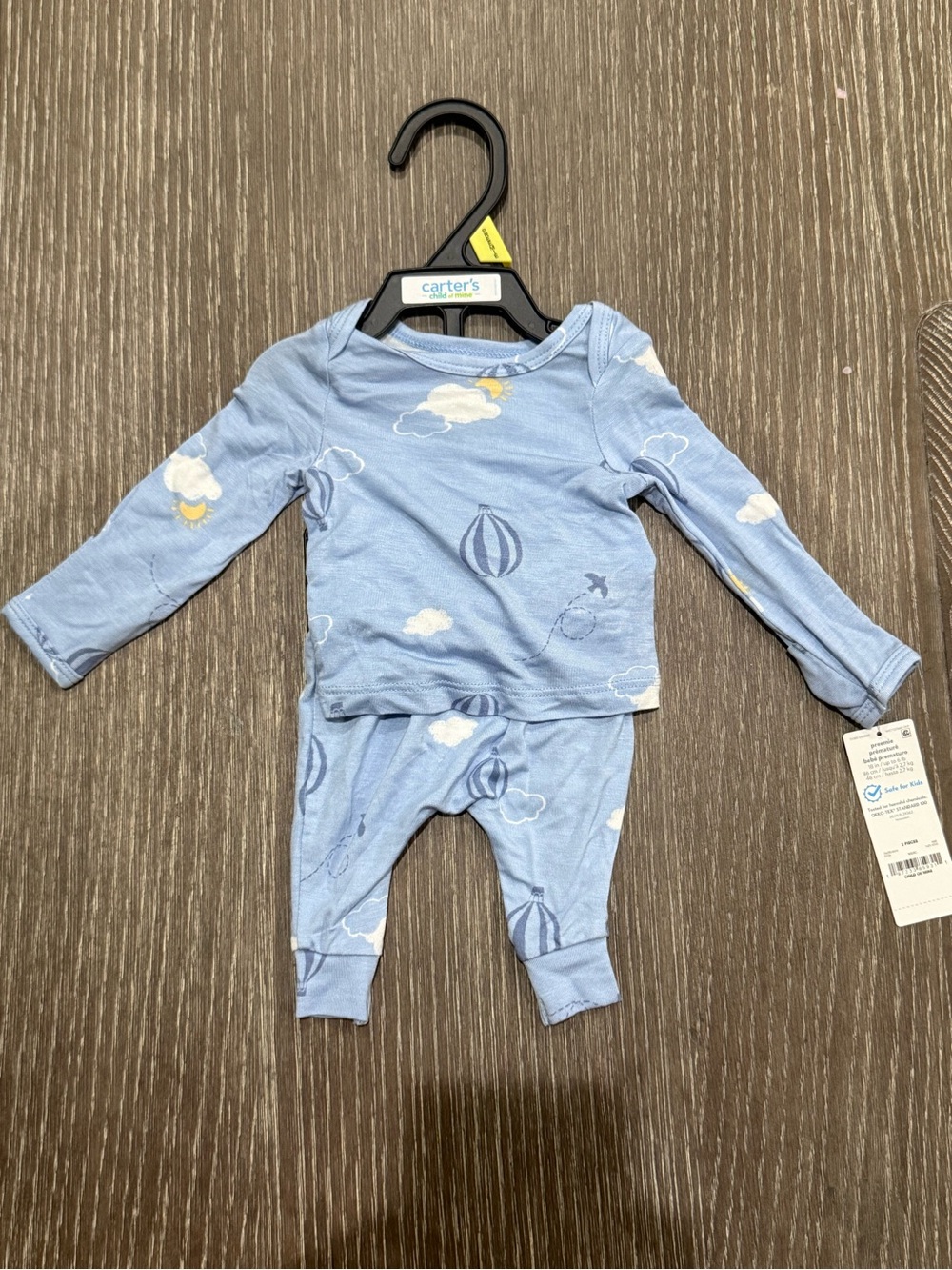 NWT Preemie Carter's Blue Hot Air Balloon Baby Pajama Set